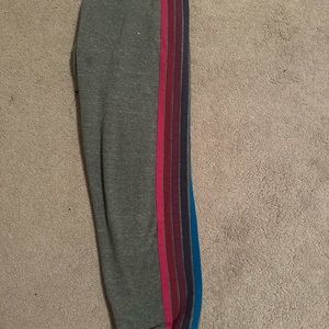 SOLD Aviator nation sweatpants in heather gray with purple/blue/pink side stripe